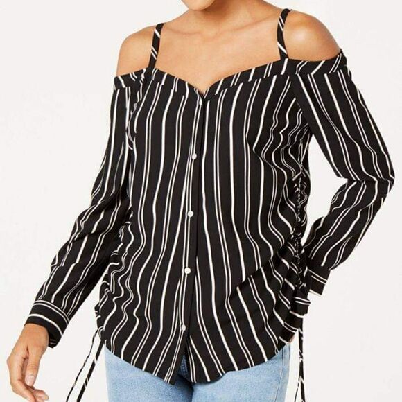 Bar III | Striped cold shoulder blouse NWT - Picture 1 of 2